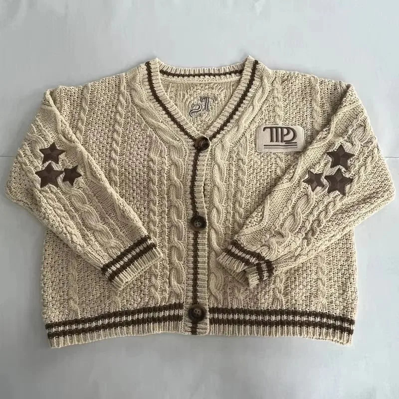 Women Autumn Cotton Star Embroidery Khaki Knitted Cardigans - Premium Cardigan from Craftklart Dropship - Just $21.40! Shop now at Craftklart.store