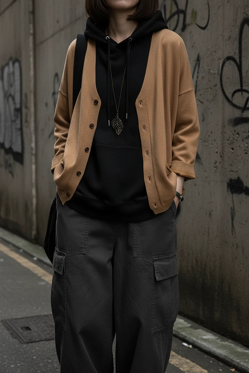 Loose Knit Cardigan — V-Neck, Button Front