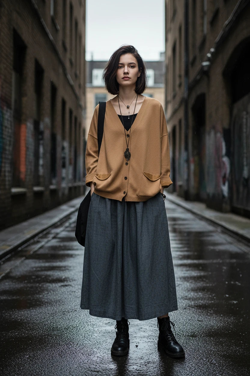 Loose Knit Cardigan — V-Neck, Button Front