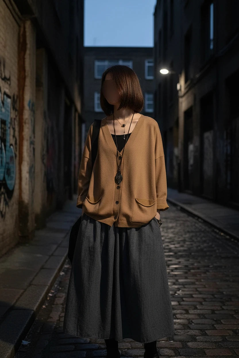 Loose Knit Cardigan — V-Neck, Button Front