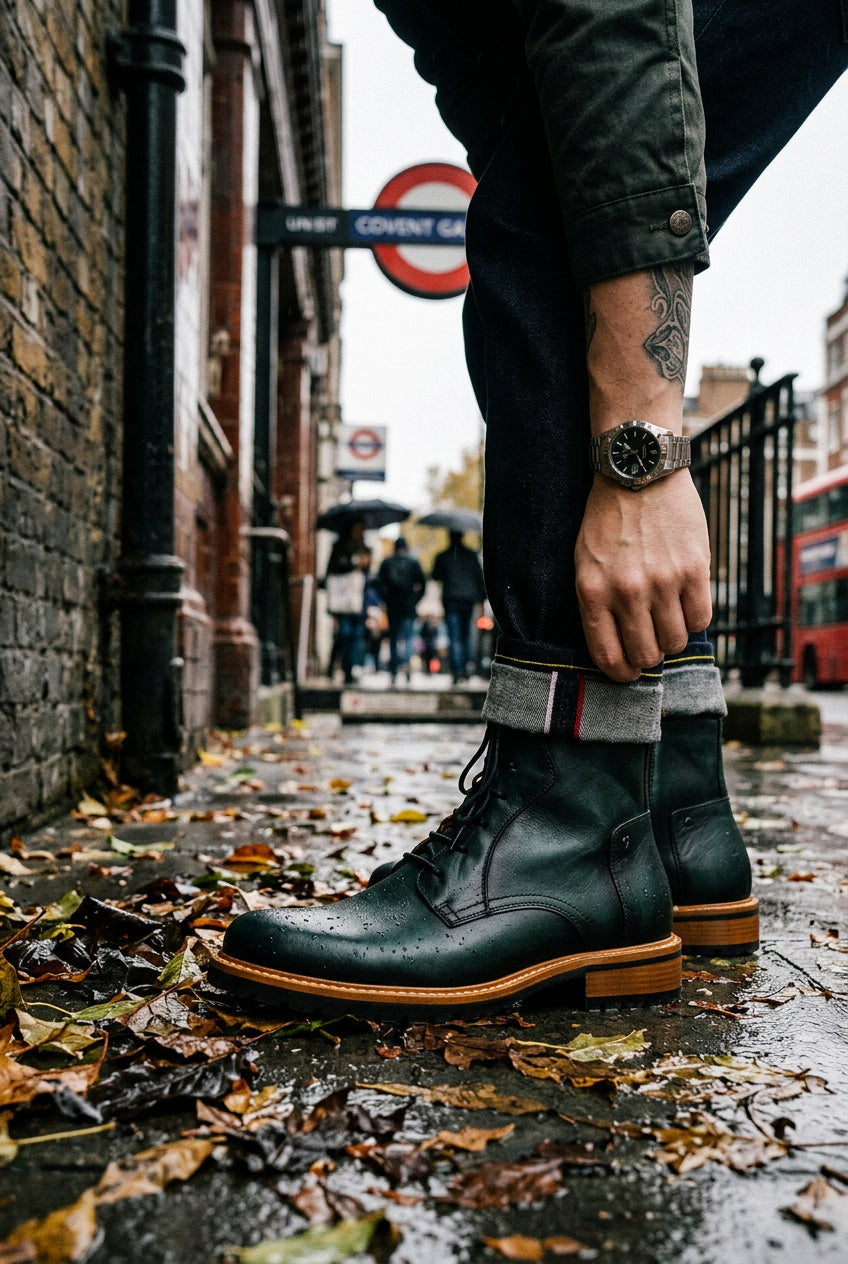 Men's Yardline Leather Ankle Boots by Craftklart Dropship, stylish black ankle boots with a sleek leather finish and sturdy sole.