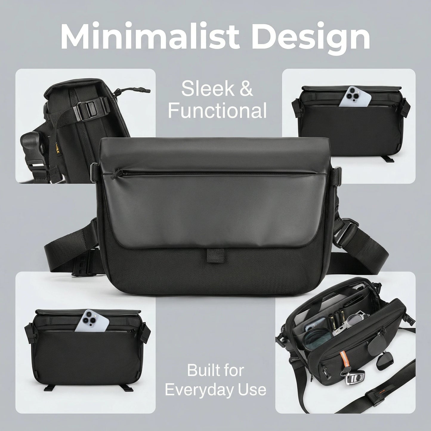 Waterproof 4.5L Craftklart sling bag, crossbody style with adjustable strap, black color, compact and lightweight for daily use.