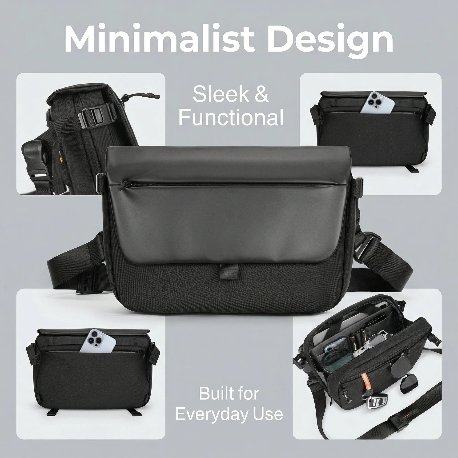 Waterproof 4.5L Craftklart sling bag, crossbody style with adjustable strap, black color, compact and lightweight for daily use.