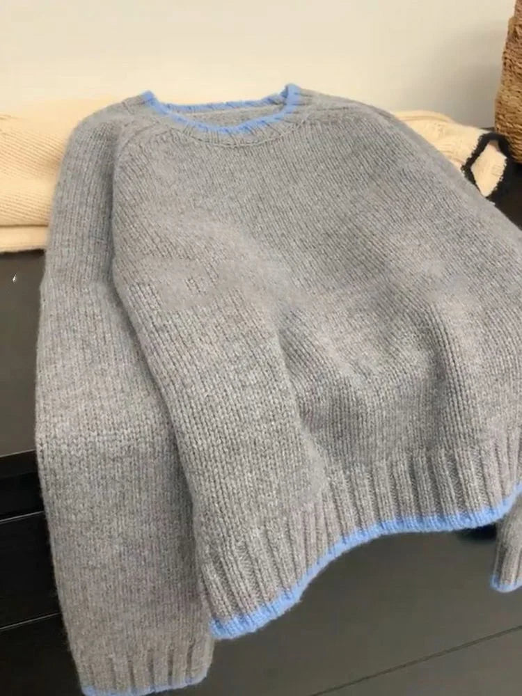 Soft Sexy Round Neck Cashmere Sweater Women's Autumn Winter Knitted Wool Base Sweater Short Thick Loose Sweater Gray Warm Tops