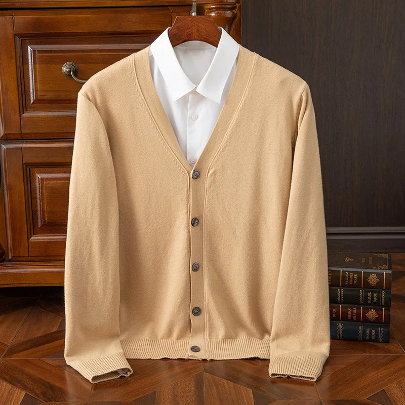 Men's  100% Merino wool cashmere V-neck cardigan - Premium Cardigan from Craftklart Dropship - Just $15.73! Shop now at Craftklart.store