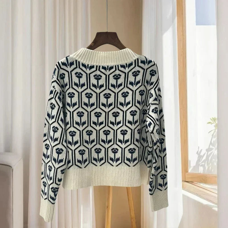 Autumn and Winter Diamond-shaped Floral Round Neck Sweater - Premium Sweater from Craftklart Dropship - Just $39.49! Shop now at Craftklart.store