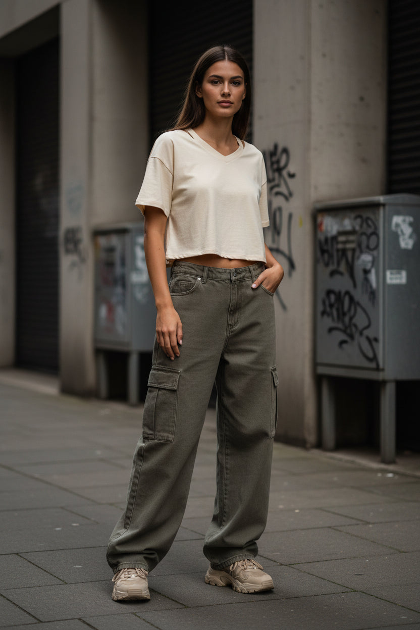 Cropped V-Neck Tee — Women's Short Sleeve