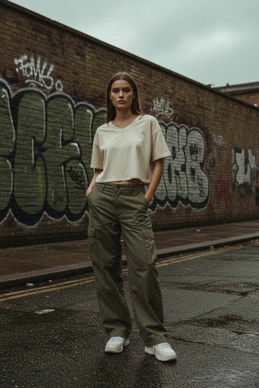 Cropped V-Neck Tee — Women's Short Sleeve