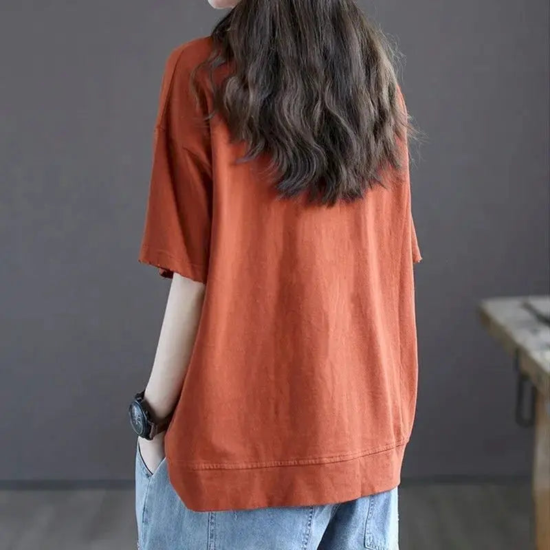 Women's 100% Cotton Korean Style Loose Casual T-Shirt - Premium T-Shirt from Craftklart Dropship - Just $17.89! Shop now at Craftklart.store