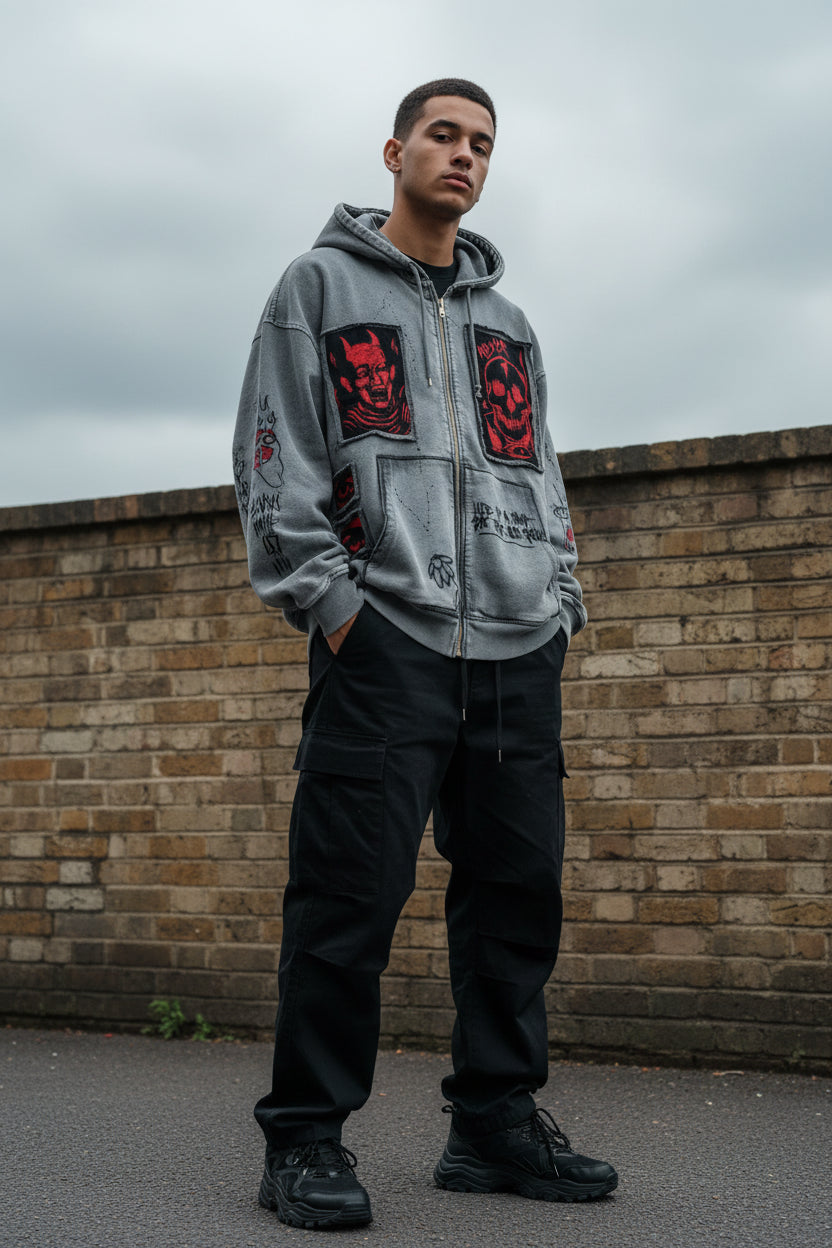 Unisex Y2K Devil Print Zip-Up Hoodie – Loose Harajuku Streetwear | Minimalist Streetwear | Craftklart