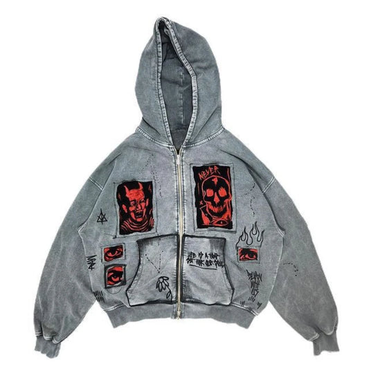 Unisex Y2K Devil Print Zip-Up Hoodie – Loose Harajuku Streetwear -  "Urban Fashion & Streetwear | Craftklart"