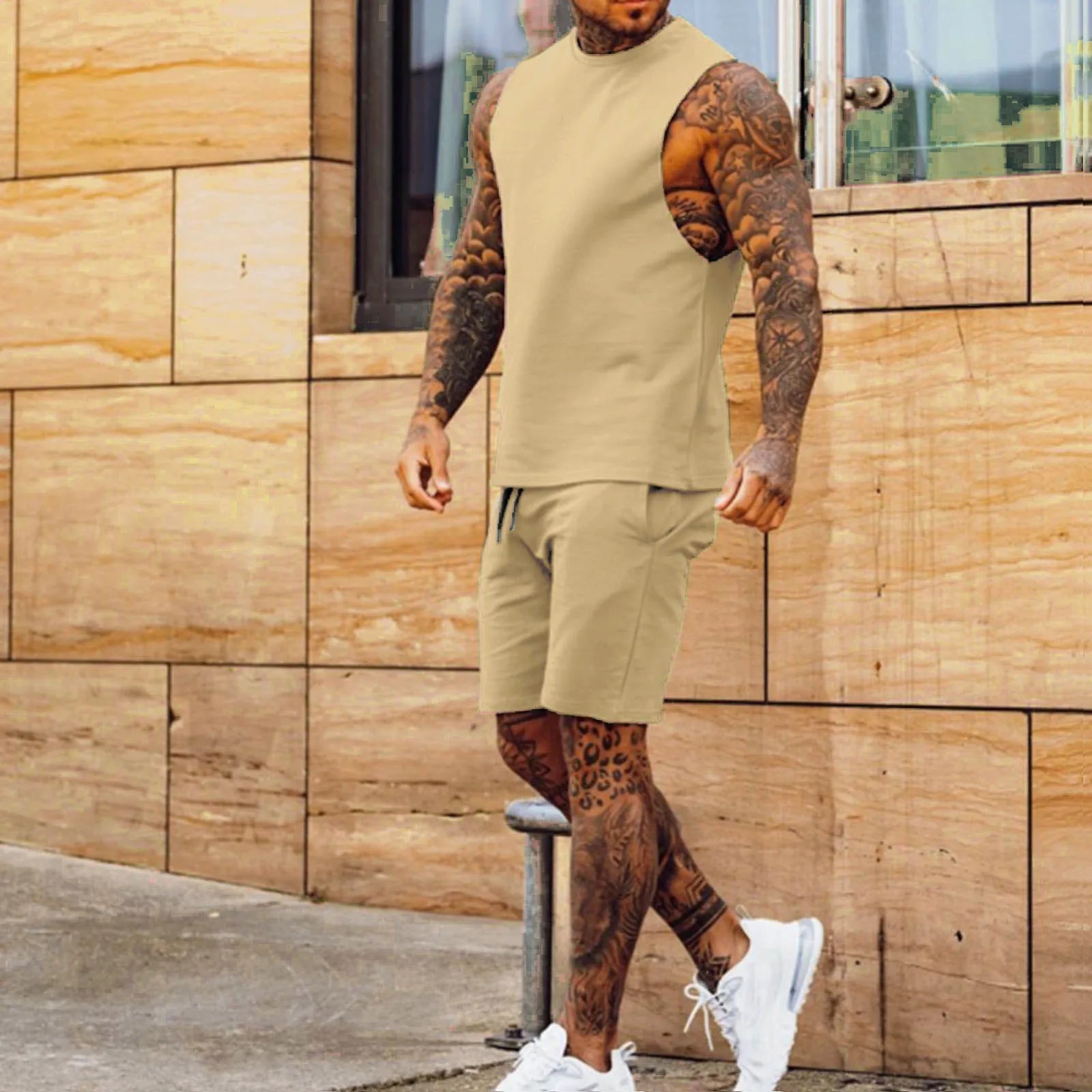 Men's Activewear Thin Five Quarter Pants Sleeveless Top Set - Premium Activewear from Craftklart.store - Just $14.83! Shop now at Craftklart.store