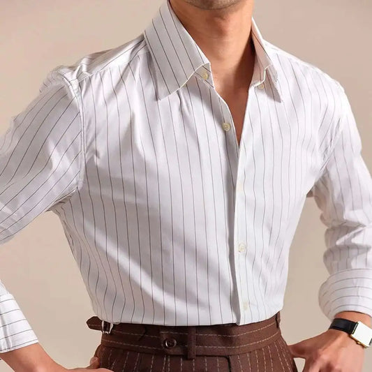 Cotton Blend Striped Italian Styled Urban Casual Long Sleeved Shirt