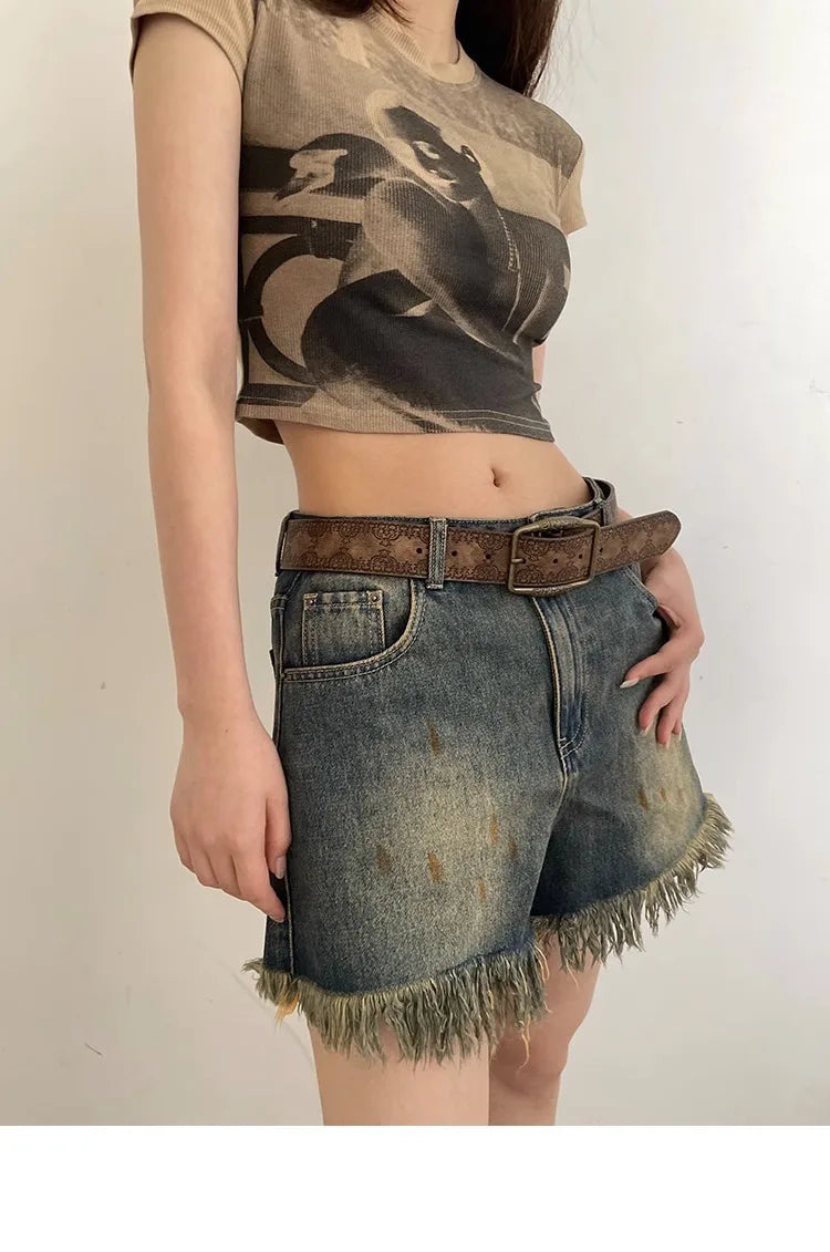 Pattern Print Buckle Pin Waist Belt Female Pu Leather