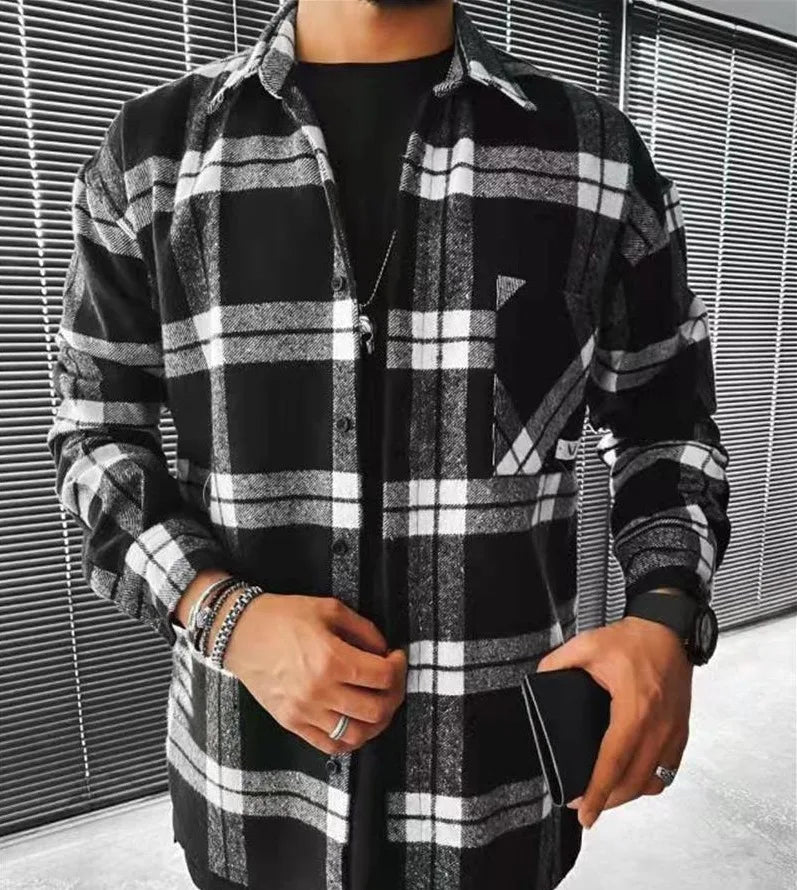 New Men's Blue White Check Long Sleeve Shirt - Premium Shirt from Craftklart Dropship - Just $19.04! Shop now at Craftklart.store