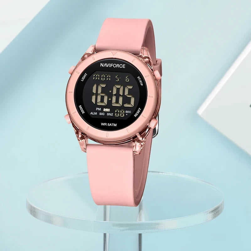Women's digital sport watch with silicone strap, black display, and sleek design from Urban Fashion & Streetwear.
