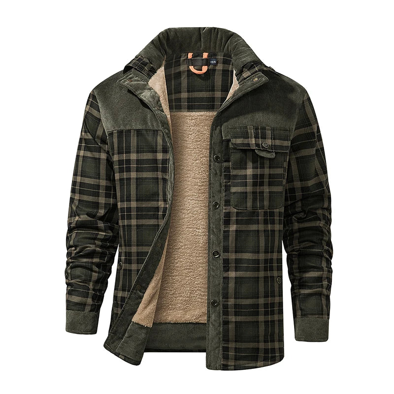 Cotton Plaid Jacket Autumn Men Casual Multi-Pockets Coat