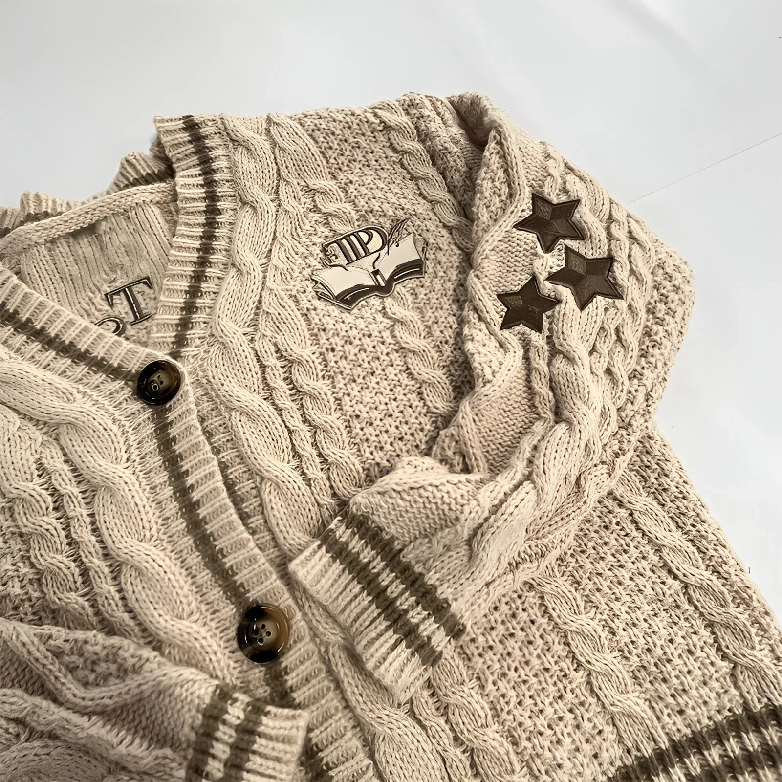 Women Autumn Cotton Star Embroidery Khaki Knitted Cardigans - Premium Cardigan from Craftklart Dropship - Just $21.40! Shop now at Craftklart.store