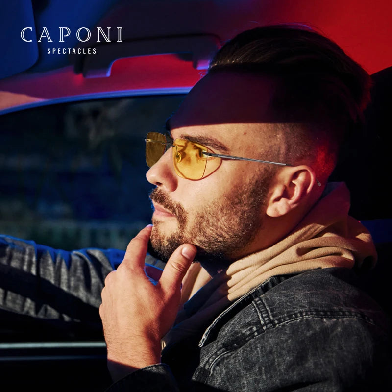 CAPONI Pure Titanium Men's Sunglasses Photochromic Night Vision - Premium Sunglasses from Craftklart.store - Just $36.80! Shop now at Craftklart.store