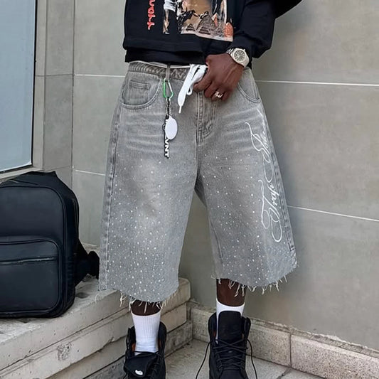 Men's Summer Casual Denim Shorts Knee Length Trendy Letter Embroidered Rhinestone Jeans Shorts Fashion Streetwear -  "Urban Fashion & Streetwear | Craftklart"