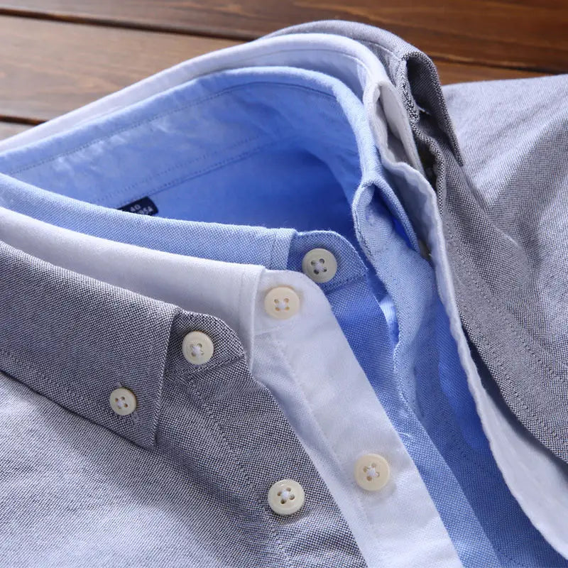 New 100% Cotton Oxford Shirt Men's Long Sleeve Striped Plaid Casual Shirts Korean Clothes High Quality Business Dress Shirt Grey - Premium  from Craftklart.store - Just $14.56! Shop now at Craftklart.store