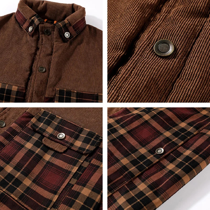Cotton Plaid Jacket Autumn Men Casual Multi-Pockets Coat
