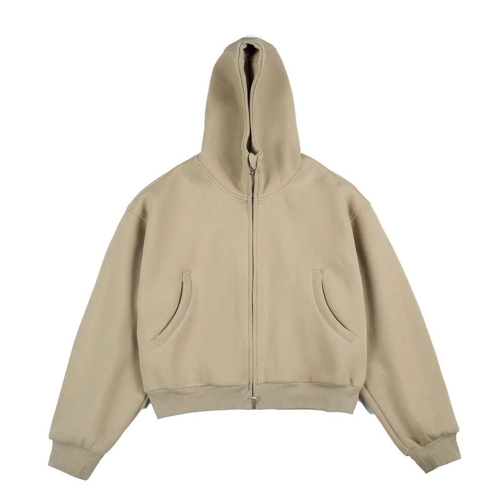 500GSM Heavyweight Zip-Up Cropped Hoodie
