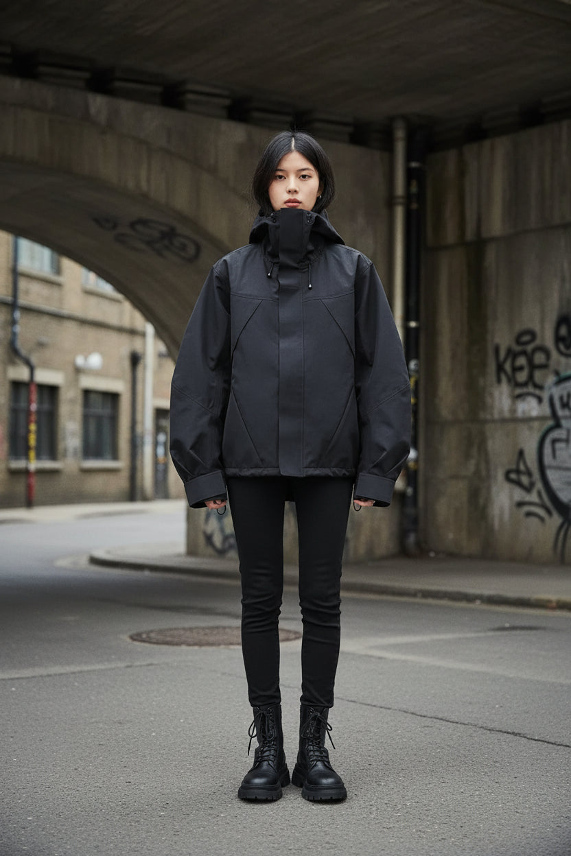 Women’s hooded windproof jacket by Craftklart, oversized streetwear coat with hood, designed for outdoor wind protection and style.