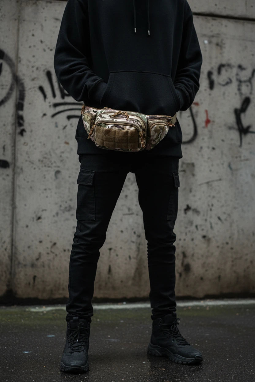 Nylon utility waist bag from Urban Fashion & Streetwear, featuring a sleek minimalist design and adjustable strap.