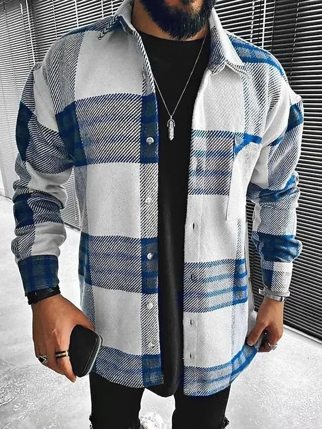 New Men's Blue White Check Long Sleeve Shirt - Premium Shirt from Craftklart Dropship - Just $19.04! Shop now at Craftklart.store