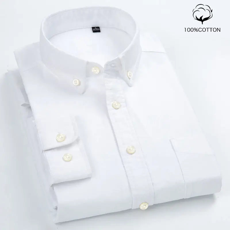 New 100% Cotton Oxford Shirt Men's Long Sleeve Striped Plaid Casual Shirts Korean Clothes High Quality Business Dress Shirt Grey - Premium  from Craftklart.store - Just $14.56! Shop now at Craftklart.store