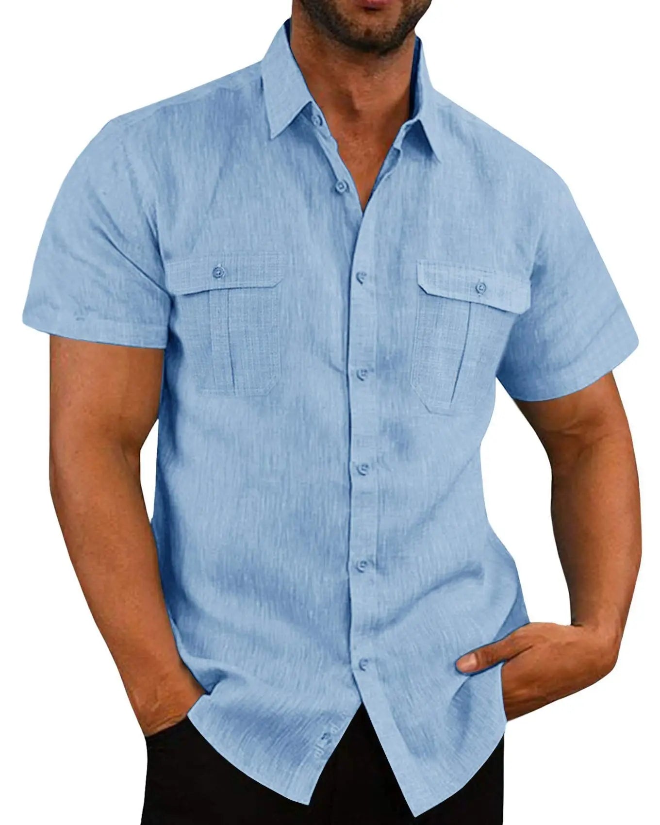 Men's  New Cotton Linen Short-Sleeved Shirts - Premium Shirt from Craftklart Dropship - Just $11.13! Shop now at Craftklart.store