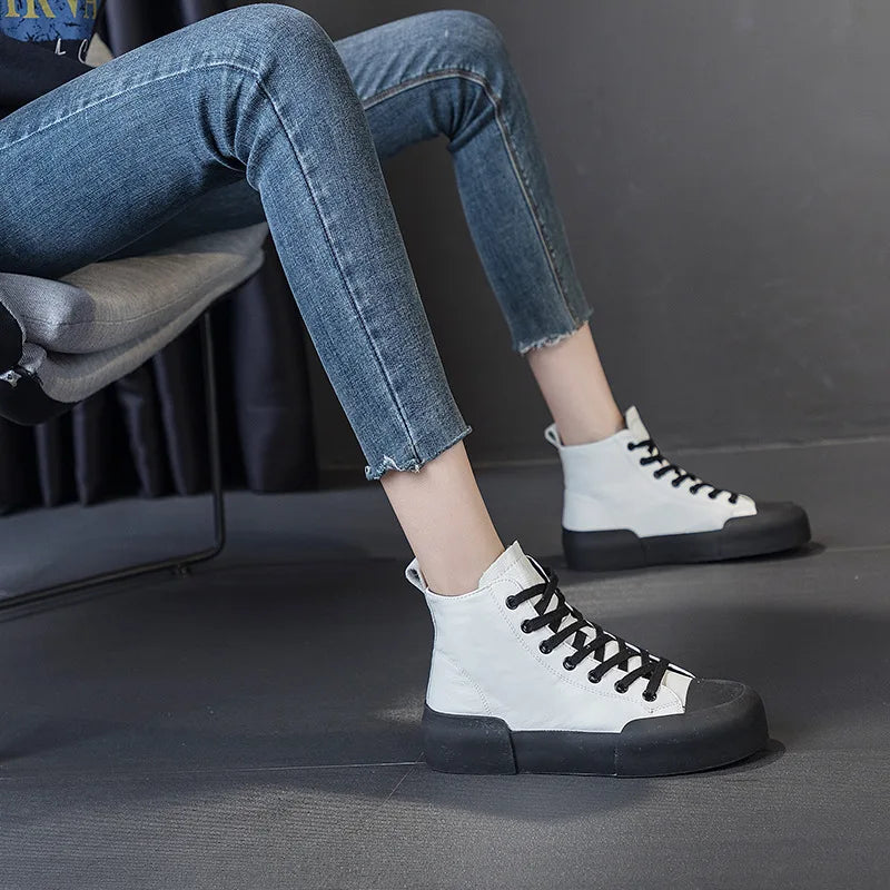 Women's Cowhide  Genuine Leather High Top Sneakers - Premium Boots from Craftklart Dropship - Just $58.68! Shop now at Craftklart.store