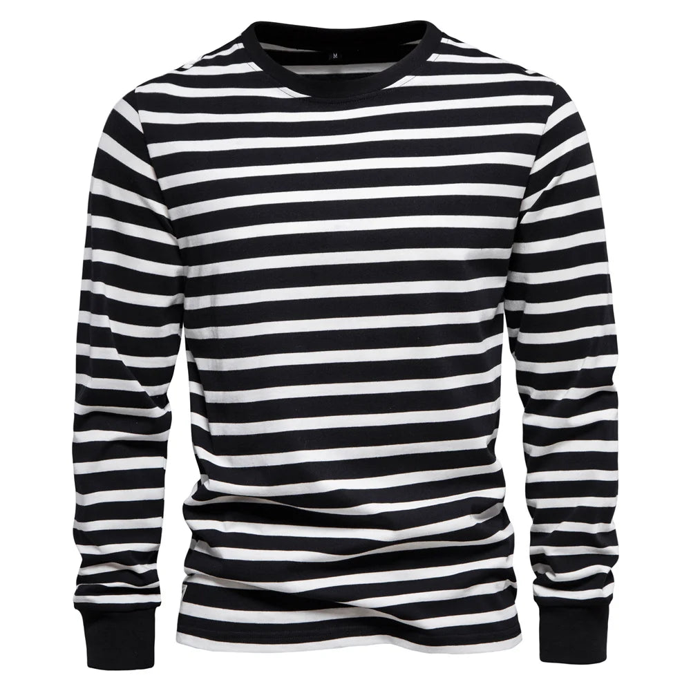 Men's Casual Cotton Stripe Print Longsleeve Top - Premium Longsleeve Top from Craftklart Dropship - Just $5.09! Shop now at Craftklart.store