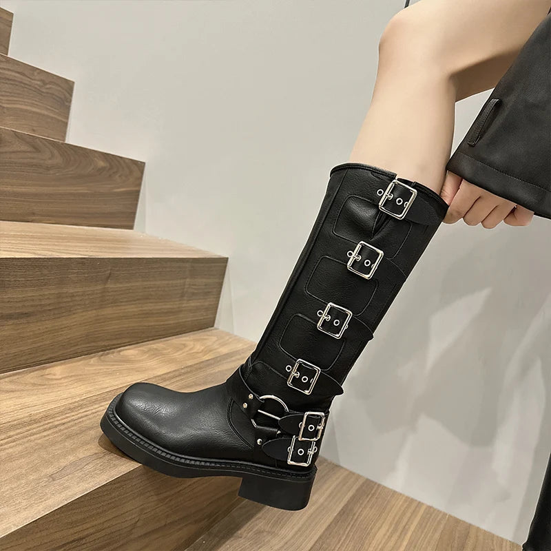 Women's Branded Leather Knight Boots Women Square Toe High Buckle Boots - Premium Boots from Craftklart Dropship - Just $49.89! Shop now at Craftklart.store