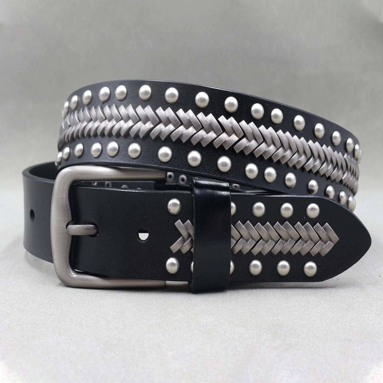 Genuine Leather Cowskin Punk Rivet Jeans Belts - Premium Belts from Craftklart Dropship - Just $22.66! Shop now at Craftklart.store