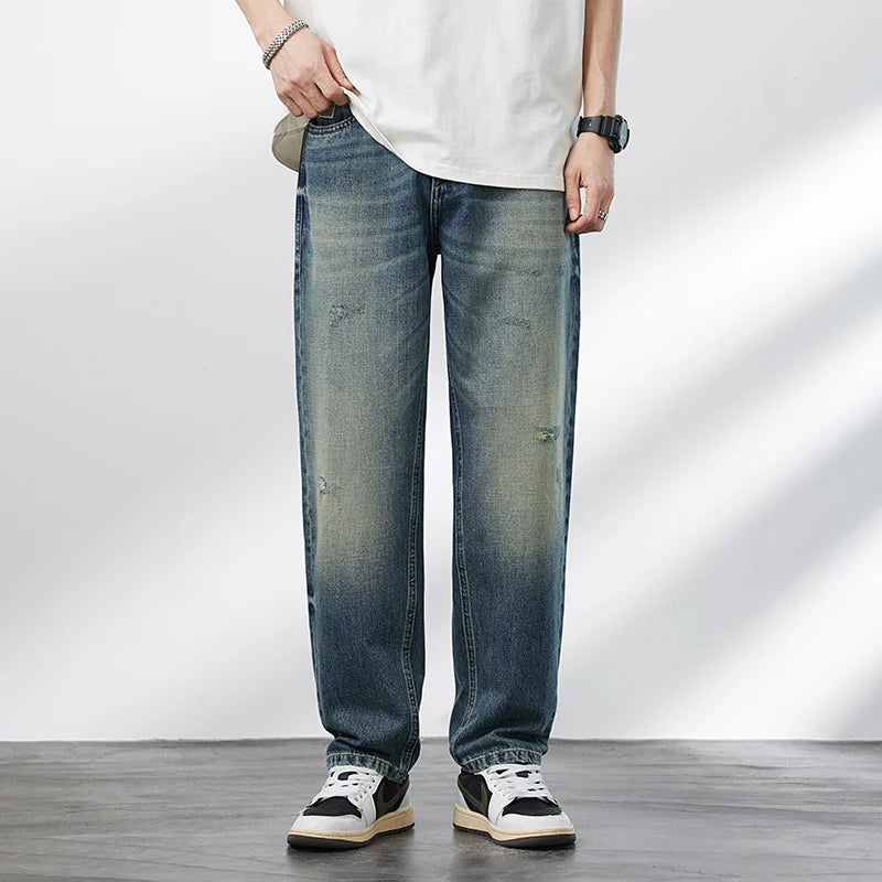 Men's Tapered Loose Washed Denim Jeans