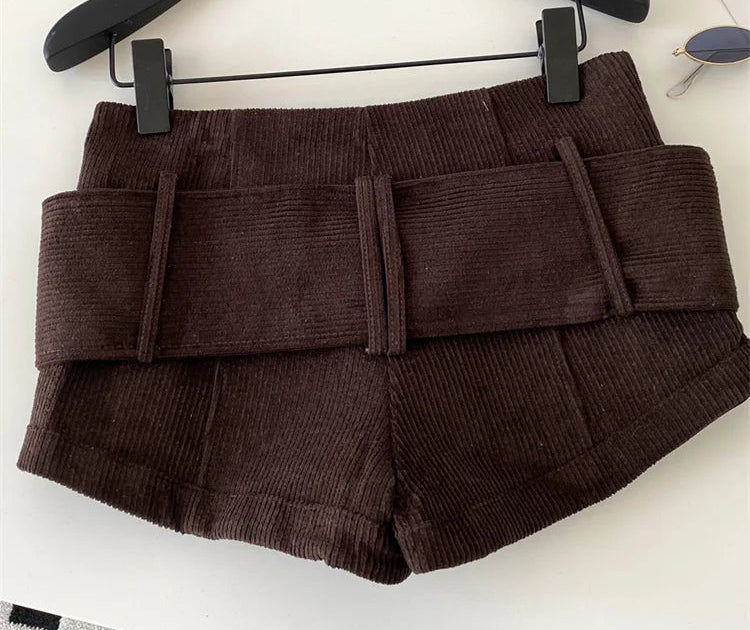Corduroy Mini Shorts — Women's Low Waist