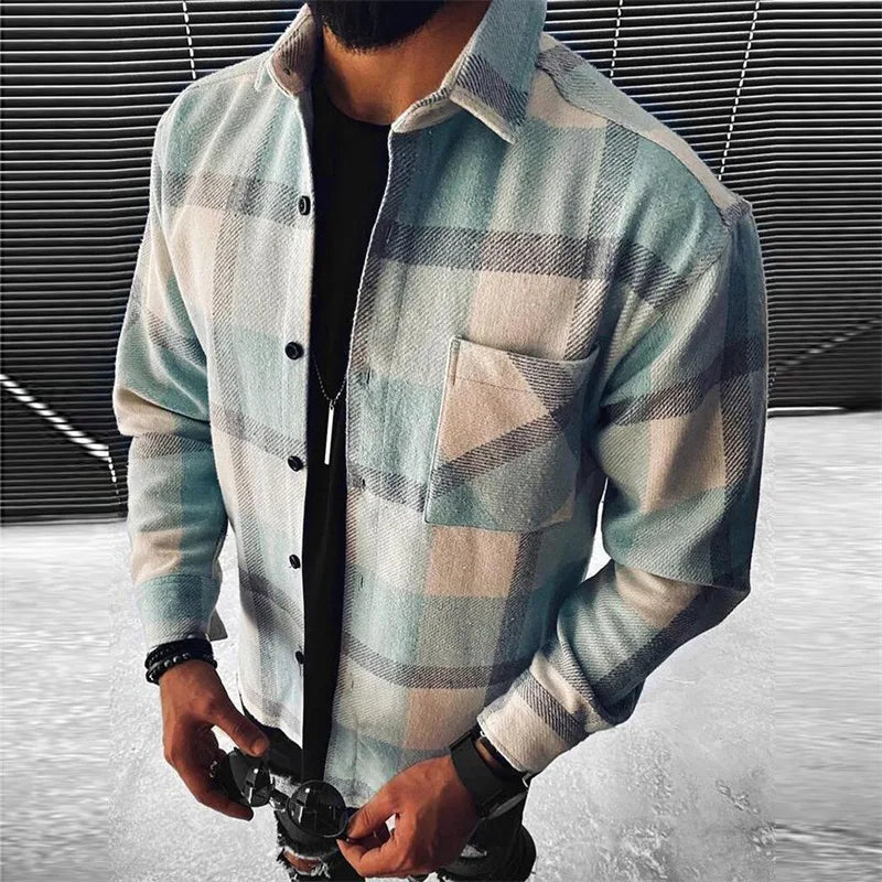 New Men's Blue White Check Long Sleeve Shirt - Premium Shirt from Craftklart Dropship - Just $19.04! Shop now at Craftklart.store