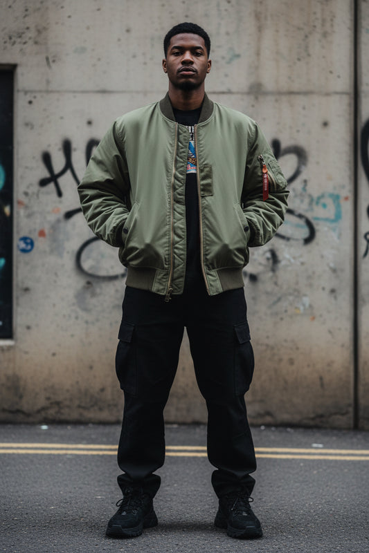 Urban Authority padded MA1 bomber jacket by Craftklart Dropship, featuring a sleek design with quilted padding and ribbed cuffs.