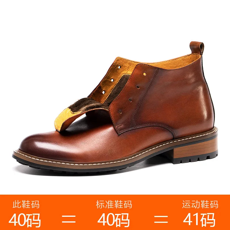 Autumn and winter men's boots, men's shoes, British style high top round toe short boots, genuine leather retro workwear boots