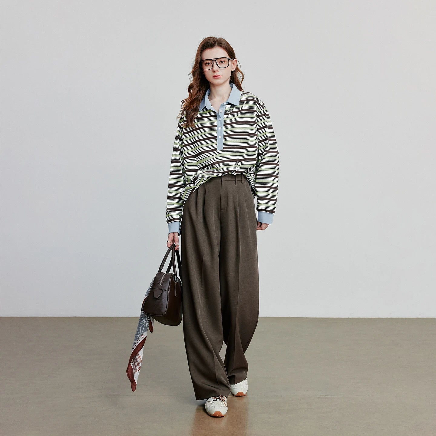 Striped Turn Down Collar Contrasting Casual Pullover Tops