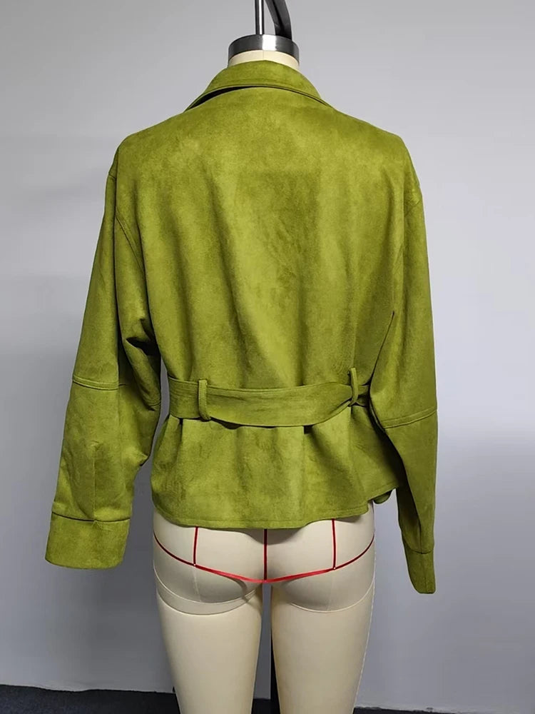 Women's oversized puff sleeve jacket with belted waist by Craftklart Dropship, featuring a stylish streetwear coat design.