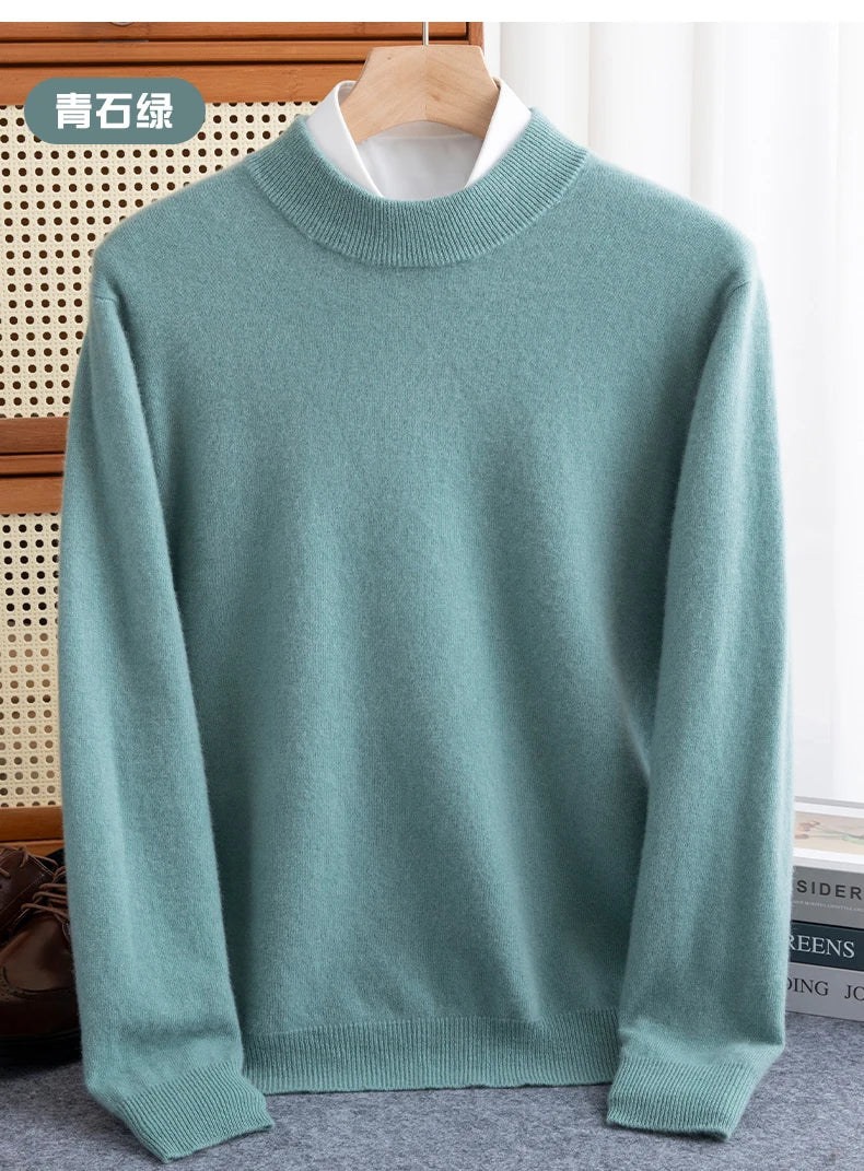 New Fashion Men's 100% Wool Pullover Half-high Collar Sweater - Craftklart.store
