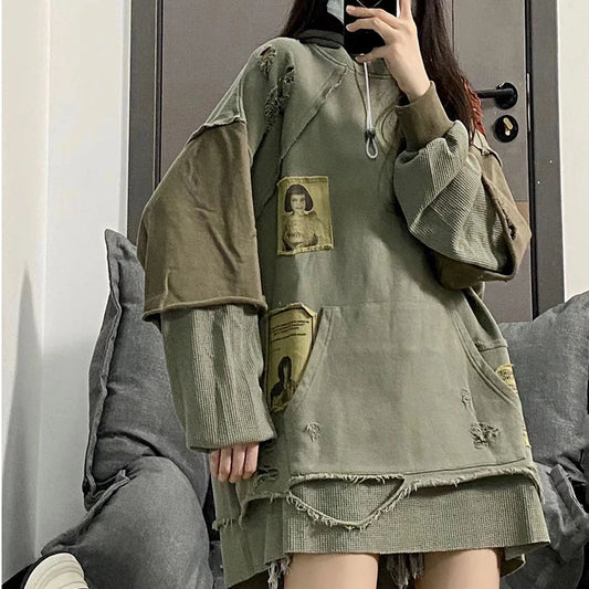 Women Fashion Oversized Patchwork Hoodies