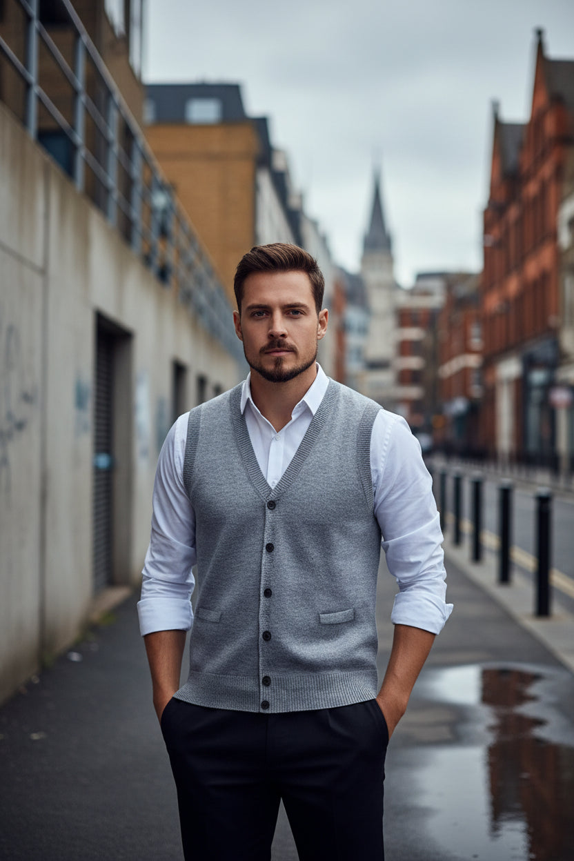 Men's Knit Sweater Vest — V-Neck Sleeveless Pullover