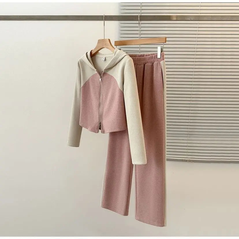 Winter New Splicing Cotton Top Hoodie Casual Wide Leg Pants Two Piece Set - Premium Set from Craftklart.store - Just $19.30! Shop now at Craftklart.store