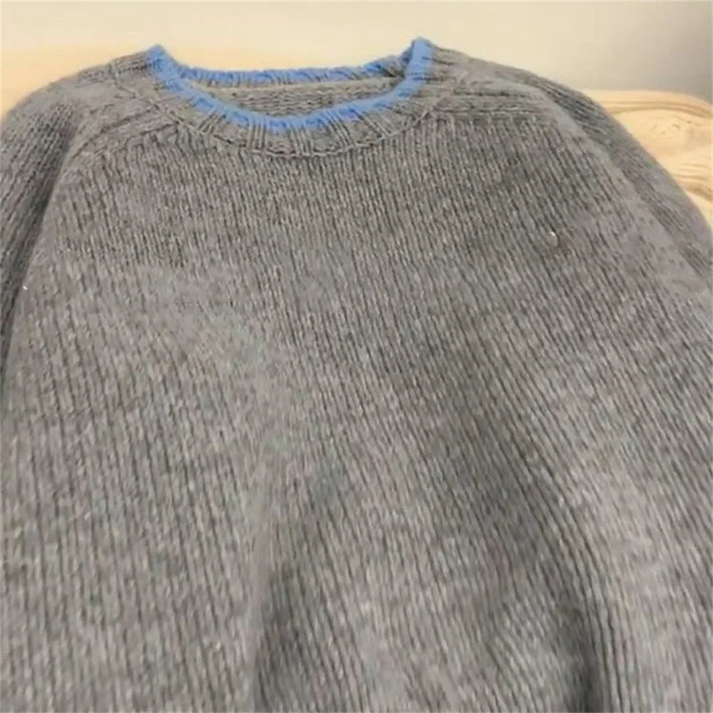 Soft Sexy Round Neck Cashmere Sweater Women's Autumn Winter Knitted Wool Base Sweater Short Thick Loose Sweater Gray Warm Tops