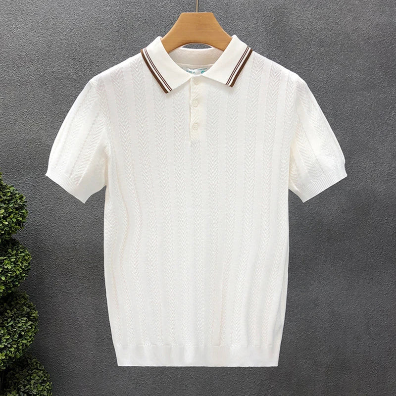 Men’s Simple Striped Knit Polo Shirt