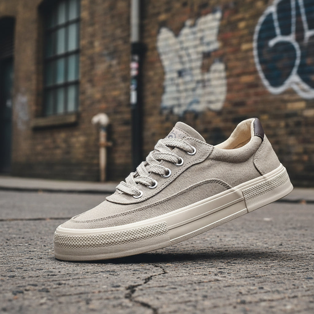 Craftklart low canvas sneakers in white with white laces and rubber soles, casual footwear for everyday wear